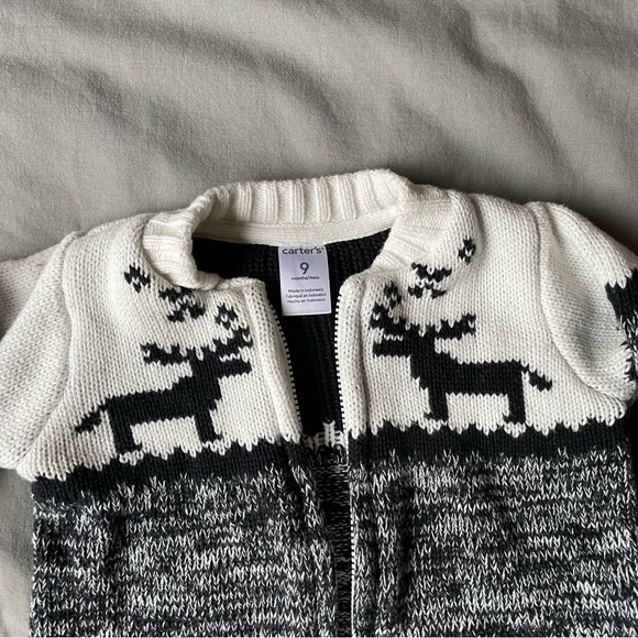 Carter’s 9 mo. Reindeer Sweater in black and white - Picture 2 of 6